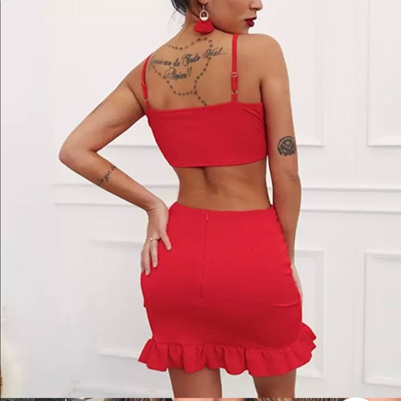 💥HP💥 Ruffles Causal Bow Crop Tops Bodycon Set - Picture 5 of 7